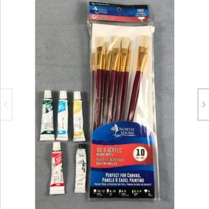 Artist Sampler 4 Oil Paint 1 Acrylic & 9 Natural Bristle Brushes